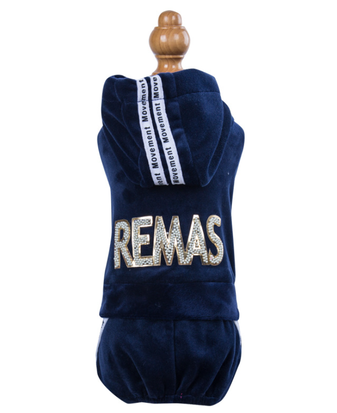 Pet Velvet Jumpsuit Athletic Hoodie with Rhinestone Design